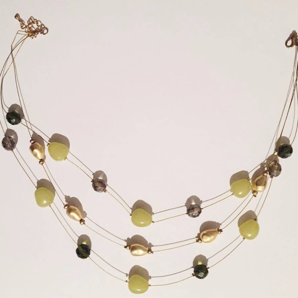 Gold Green Black Gem Stone Fine Jewelry Necklace